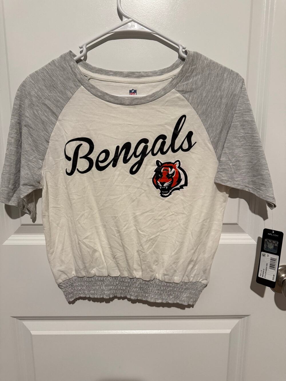 Cincinnati Bengals Girls Large 14 Raglan Crop Top White Gray NWT NFL